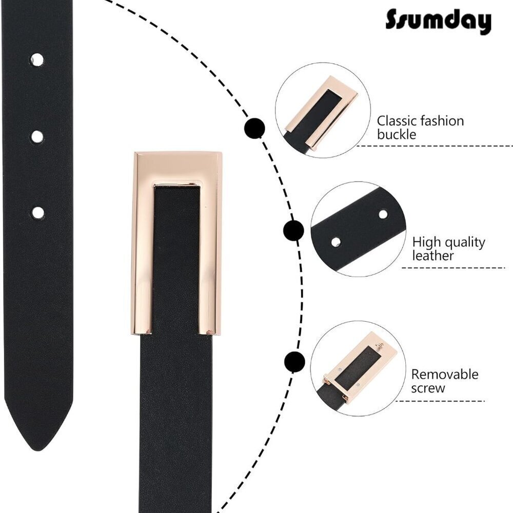 Women's Leather Belt 1.3 Inch Skinny Adjustable with Gold Buckle for Jeans Dress - Picture 2 of 5